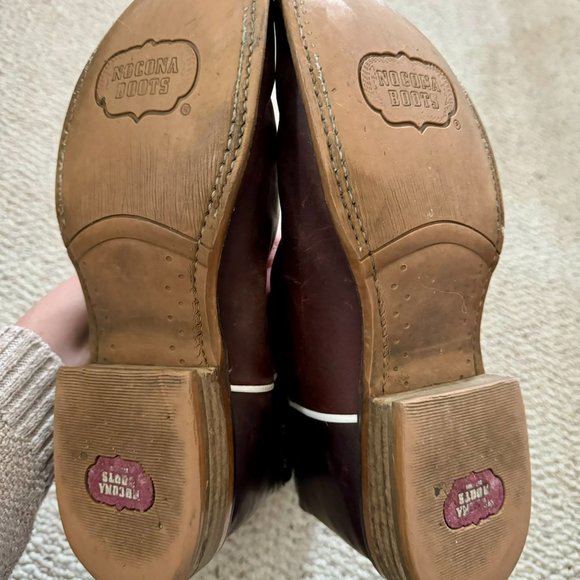 Nocona brown & black leather square toe Western cowboy boots, men's size 9D - Picture 13 of 14